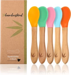 Cuillère Pour Enfants, Ensemble De Vaisselle Pour Enfants Avec Manche En Bambou Pour Apprendre à Manger, Sans Plastiques Nocifs, Cuillère Avec Pointe De Cuillère Accessible Flexible