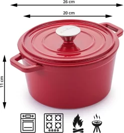 Rosmarino - Poêle En Fonte - Rouge - Ø20cm - 1,8 Litre - Poêle à Frire - 100% Sans PFAS & PFOA - Émail - Convient à Toutes Les Sources De Chaleur -Fournitures De Cuisine Boutique 1122x1200 3