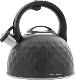 Bouilloire Sifflante Florina "Diamond'' - Bouilloire - Bouilloire - Acier Inoxydable - 2.5L - Convient à L'induction - Anthracite Mat - Motif Losange