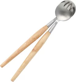 Couverts à Salade Krumble - Set De 2 - Couverts à Salade - Cuillères à Salade - Service à Salade - Fourchette Et Cuillère à Salade - Ustensiles De Cuisine - 2 Pièces - Bois - Acier Inoxydable - Marron - Argent - 29 Cm -Fournitures De Cuisine Boutique 1124x1200