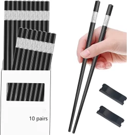 Baguettes En Alliage, 10 Paires De Baguettes Zwart Baguettes Chinoises Baguettes Lavables Set De Services De Table Réutilisables, Pour La Maison, La Cuisine, Le Restaurant Baguettes Avec 2 Repose-baguettes (trèfle Argenté)