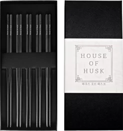 House Of Husk ™ - Set De Baguettes En Métal Zwart - 5 Paires De Baguettes Coréennes - Acier Inoxydable - Métal - Baguettes - Coréen - Va Au Lave-vaisselle - Baguettes De Sushi - Nouilles