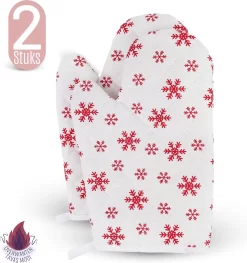 Gants De Four Moois Flocon De Neige 2 Pièces Gants De Cuisine Résistant à La Chaleur Gant De Cuisine En Katoen, Thermolite Jusqu'à 220°C