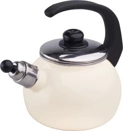 Silésie Bouilloire Sifflante à La Main Crème émaillée 2,2 Litres - Bouilloire - Convient à Toutes Les Sources De Chaleur - Fabrication Artisanale - Rétro