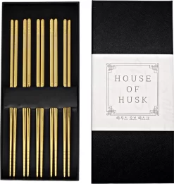 House Of Husk ™ - Set De Baguettes En Métal Goud - 5 Paires De Baguettes Coréennes - Acier Inoxydable - Métal - Baguettes - Coréen - Va Au Lave-vaisselle - Baguettes De Sushi - Nouilles