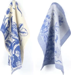 Blauw De Bunzlau Torchon De Cuisine Et Torchon Bleu De Delft Oiseau Blue Royal | 100% Coton Biologique | Torchon 60x53cm Et Torchon 65x65cm