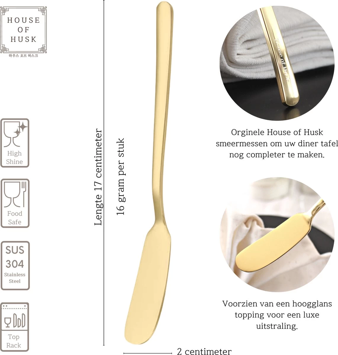 House Of Husk™ - Set De Couteaux à Beurre - Or - Acier Inoxydable - Couteau à Beurre - Couteaux à Tartiner - 6 Pièces 2 House Of Husk™ - Set De Couteaux à Beurre - Or - Acier Inoxydable - Couteau à Beurre - Couteaux à Tartiner - 6 Pièces – Image 2