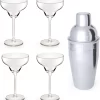 4x Verres à Verres à Cocktail / Verres à Margarita Transparents 300 Ml + Shaker à Cocktail Semi-mat 550 Ml En Acier Inoxydable - Réalisation De Cocktails - Tasses à Mix/secouer