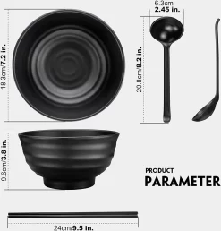 2 Ensembles (6 Pièces) Ensemble De Bols à Ramen Japonais, Grands Bols à Bélier De 35 Oz, Bol à Soupe Antidérapant Avec Cuillère Et Baguettes, Pour Pâtes, Fruits, Salade De Pâtes, Noir -Fournitures De Cuisine Boutique 1147x1200