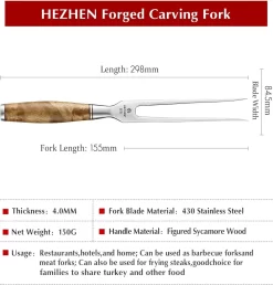Fourchette à Viande Professionnelle/fourchette De Cuisine/fourchette à Découper | Série HEZHEN B30 | Manche En Bois D'avion Avec Mosaïque De Rivets -Fournitures De Cuisine Boutique 1148x1200
