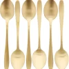 Cuillères à Dessert - Set De 6 Cuillères à Dessert - Finition Mat - Goud - Acier Inoxydable - Cuillères Dorées