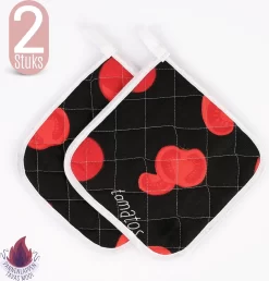 TAVAS Nice Tomatos Maniques 2 Pièces Résistant à La Chaleur Pot Lapping Set Katoen, Thermolite Jusqu'à 200°C