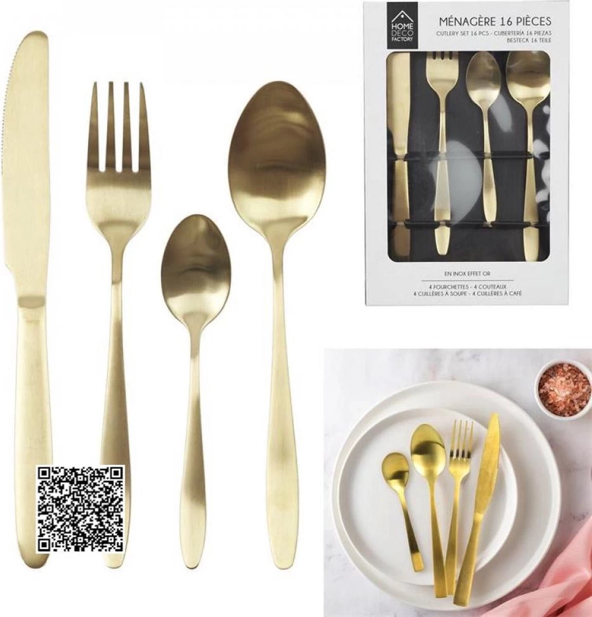 Ensemble De Couverts 16 Pièces | Ensemble De Couverts 4 Personnes | Couverts En Or | Ensemble De Couverts En Or 2 Ensemble De Couverts 16 Pièces | Ensemble De Couverts 4 Personnes | Couverts En Or | Ensemble De Couverts En Or – Image 2