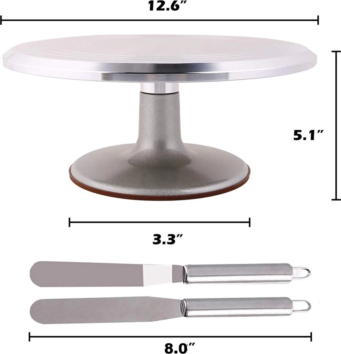 Plateau Tournant Pour Gâteau De 12 Pouces Avec Spatules De Glaçage En Acier Inoxydable (2 Pièces) Et Lisseur En Poudre (3 Pièces) Pour La Cuisson, La Décoration De Gâteaux, La Pâtisserie 4 Plateau Tournant Pour Gâteau De 12 Pouces Avec Spatules De Glaçage En Acier Inoxydable (2 Pièces) Et Lisseur En Poudre (3 Pièces) Pour La Cuisson, La Décoration De Gâteaux, La Pâtisserie – Image 4
