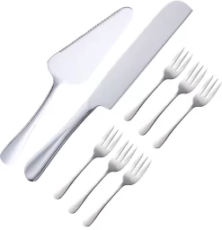 Service à Gâteau Set De 8 | Acier Inoxydable Acier Inoxydable | Set De Service à Gâteau 8 Psc | Lave-vaisselle | Couteau à Gâteau Pelle à Tarte Fourchettes à Gâteau Acier Inoxydable Argent