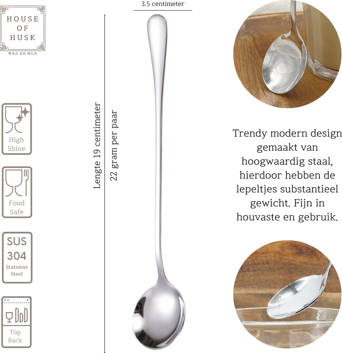 House Of Husk™ - Set De Cuillères à Latte Macchiato - 19CM - Argent - Cuillère à Café - Cuillère à Long Drink - Cuillère à Sorbet - Cuillère à Café - Acier Inoxydable - 6 Pièces 2 House Of Husk™ - Set De Cuillères à Latte Macchiato - 19CM - Argent - Cuillère à Café - Cuillère à Long Drink - Cuillère à Sorbet - Cuillère à Café - Acier Inoxydable - 6 Pièces – Image 2