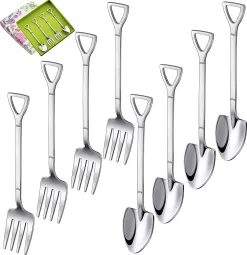 Ancuioyz Couverts 8 Pièces Petite Fourchette à Fruits En Acier Inoxydable, Cuillère à Café, Cuillère à Glace, Cuillère à Dessert, Cuillère à Mélanger En Forme De Pelle