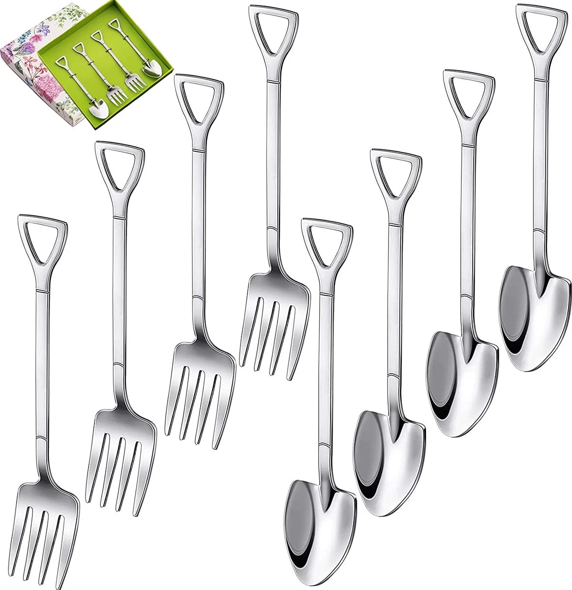 Ancuioyz Couverts 8 Pièces Petite Fourchette à Fruits En Acier Inoxydable, Cuillère à Café, Cuillère à Glace, Cuillère à Dessert, Cuillère à Mélanger En Forme De Pelle 1 Ancuioyz Couverts 8 Pièces Petite Fourchette à Fruits En Acier Inoxydable, Cuillère à Café, Cuillère à Glace, Cuillère à Dessert, Cuillère à Mélanger En Forme De Pelle