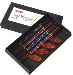 Asiansticks - Baguettes De Luxe En Bois Colorées Avec Support - Ensemble De Sushi Pour 4 Personnes - Coffret Cadeau - Cadeau De Noël
