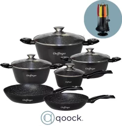 Cuisson Des FC | Ensemble De Casseroles En Black Line | 16 Pièces | Noir De Minuit | Toutes Les Sources De Chaleur | Y Compris Batterie De Batterie De Cuisine