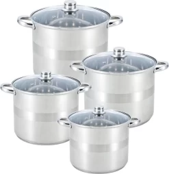 Batterie De Cuisine 8 Pièces En Acier Inoxydable Royal Swiss Deep - Faitout, 22 Cm (6,5 L) - 24 Cm (8,0 L) - 26 Cm (10,0 L) - 28 Cm (12,5 L)