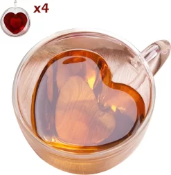 Verres à Thé Verres Paroi - Effet Coeur - 240 Ml - Set De 4 - Verres à Thé Double Paroi - Verre à Thé Avec Oreille - Verres à Café Cappuccino Latte Macchiato - Love Mug - Mugs Cadeau