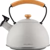 Bouilloire à Sifflet Florina Natura Line Acier Inoxydable Gris Mat 2,3 Litres - Convient à Toutes Les Sources De Chaleur - Style Scandinave - Manche En Bois Massif