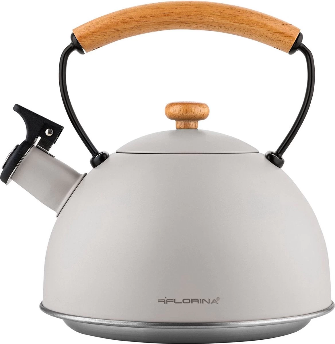 Bouilloire à Sifflet Florina Natura Line Acier Inoxydable Gris Mat 2,3 Litres - Convient à Toutes Les Sources De Chaleur - Style Scandinave - Manche En Bois Massif 1 Bouilloire à Sifflet Florina Natura Line Acier Inoxydable Gris Mat 2,3 Litres - Convient à Toutes Les Sources De Chaleur - Style Scandinave - Manche En Bois Massif