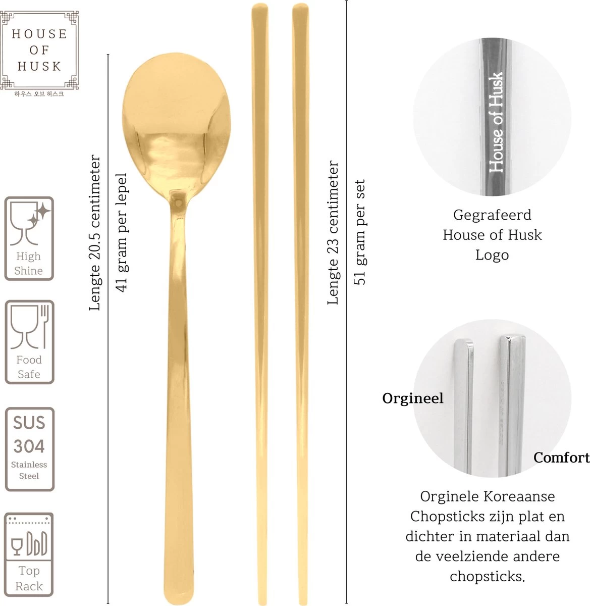 House Of Husk® Set De Baguettes Et Cuillère à Soupe Coréennes Originales - Or - Set 1 Personne - Acier Inoxydable - Passe Au Lave-vaisselle - Baguettes à Sushi 2 House Of Husk® Set De Baguettes Et Cuillère à Soupe Coréennes Originales - Or - Set 1 Personne - Acier Inoxydable - Passe Au Lave-vaisselle - Baguettes à Sushi – Image 2