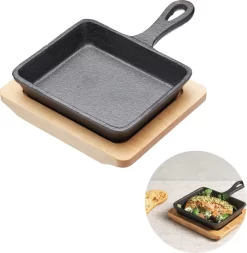 Cheqo® Casserole - Poêle à Tapa - Poêle à Frire - Pour Four Et Cuisinière à Gaz - Fonte - Avec Sous-verre - 14x14 Cm