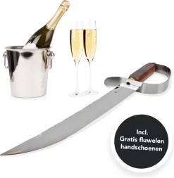 Dymund Saber Sabre - Couteau à Champagne Professionnel - Avec Manche En Bois/Coffret De Rangement - Acier Inoxydable - 44 Cm
