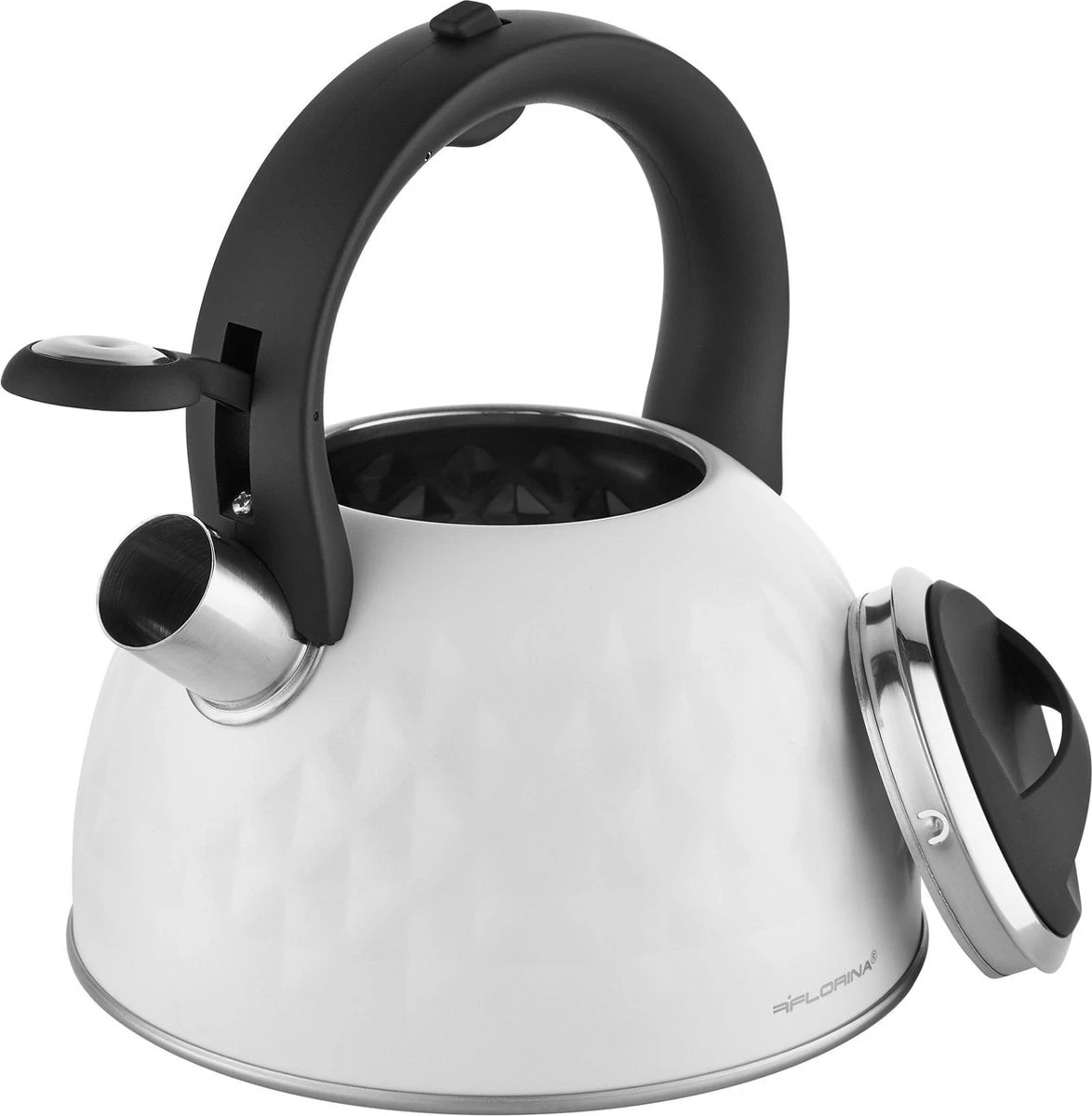 Bouilloire à Sifflet Florina Diamond 2,5 L Adaptée à Toutes Les Sources De Chaleur - Bouilloire - Bouilloire - Acier Inoxydable - Anthracite Mat - Motif Diamant - Haute Qualité - Chauffage Fast 4 Bouilloire à Sifflet Florina Diamond 2,5 L Adaptée à Toutes Les Sources De Chaleur - Bouilloire - Bouilloire - Acier Inoxydable - Anthracite Mat - Motif Diamant - Haute Qualité - Chauffage Fast – Image 4