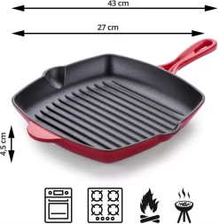 Rosmarino - Poêle En Fonte - Rouge - Ø27cm - Poêle à Griller - 100% Sans PFAS & PFOA - Émail - Convient à Toutes Les Sources De Chaleur 9 Rosmarino - Poêle En Fonte - Rouge - Ø27cm - Poêle à Griller - 100% Sans PFAS & PFOA - Émail - Convient à Toutes Les Sources De Chaleur -Fournitures De Cuisine Boutique 1174x1200 4