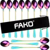 Fako Bijoux® - 12 Cuillères Longues - Latte Macchiato - Long Drink - Cocktail - Dessert - Glace - Café - Arc-en-ciel - 12 Pièces - Sac De Rangement