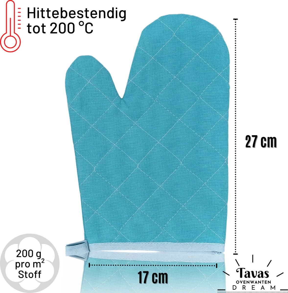 Tavas Gants De Gants De Four Résistants à La Chaleur 8 Pièces Turquoise Gant De Four Katoen, Thermolite Jusqu'à 200°C 2 Tavas Gants De Gants De Four Résistants à La Chaleur 8 Pièces Turquoise Gant De Four Katoen, Thermolite Jusqu'à 200°C – Image 2