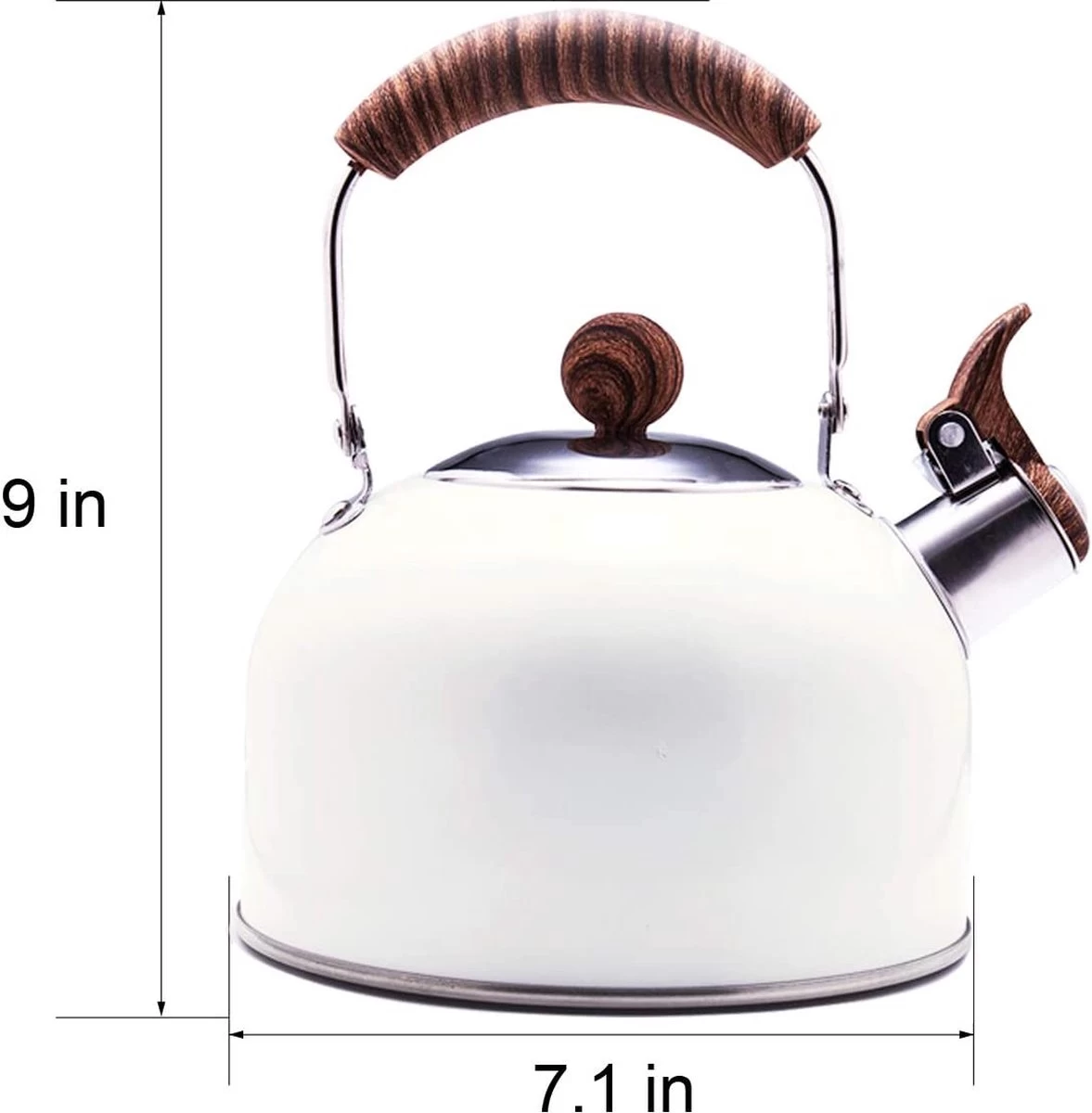 Bouilloire à Induction, Bouilloire à Sifflet Pour Tous Types De Feux, Bouilloire à Thé En Acier Inoxydable Camping Avec Manche En Bois, Manche Cool Touch, Théière Vintage 2,3 Litres, Blanc 2 Bouilloire à Induction, Bouilloire à Sifflet Pour Tous Types De Feux, Bouilloire à Thé En Acier Inoxydable Camping Avec Manche En Bois, Manche Cool Touch, Théière Vintage 2,3 Litres, Blanc – Image 2