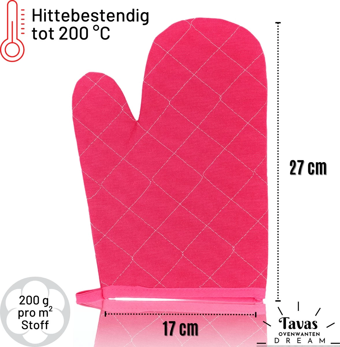 Tavas Gants De Gants De Four Résistants à La Chaleur 4 Pièces Rose Gant De Four En Katoen, Thermolite Jusqu'à 200°C 2 Tavas Gants De Gants De Four Résistants à La Chaleur 4 Pièces Rose Gant De Four En Katoen, Thermolite Jusqu'à 200°C – Image 2