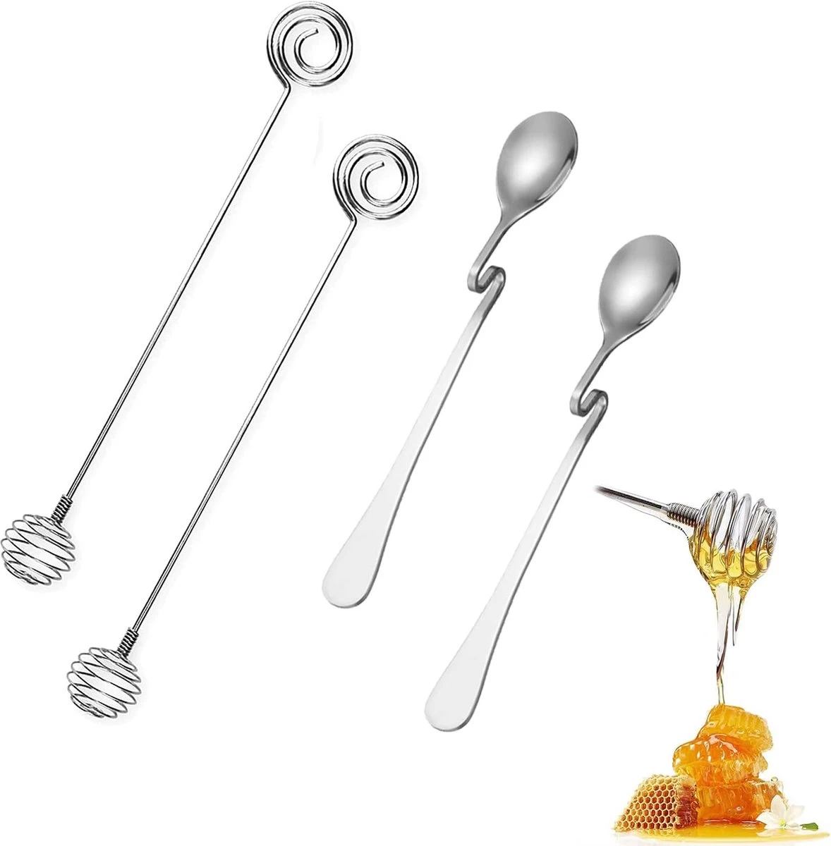 Cuillère à Miel Avec Poignées Incurvées, Louche à Miel, Cuillère à Miel à Long Manche En Acier Inoxydable, Utile Pour Tremper Le Miel, Le Sirop, Remuer Le Café, Les Boissons, Le Lait 1 Cuillère à Miel Avec Poignées Incurvées, Louche à Miel, Cuillère à Miel à Long Manche En Acier Inoxydable, Utile Pour Tremper Le Miel, Le Sirop, Remuer Le Café, Les Boissons, Le Lait