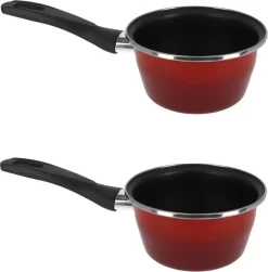Set De 2x Casserole / Casserole Antiadhésive Rouge 14 Cm - 1,5 Litre - Pour Sauce Et Sauce - Casseroles