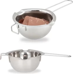 Relaxdays 2 X Melting Pot Inox - Poêle Au Bain Marie - Ø 11 Cm - Argent - Métal - Fondant