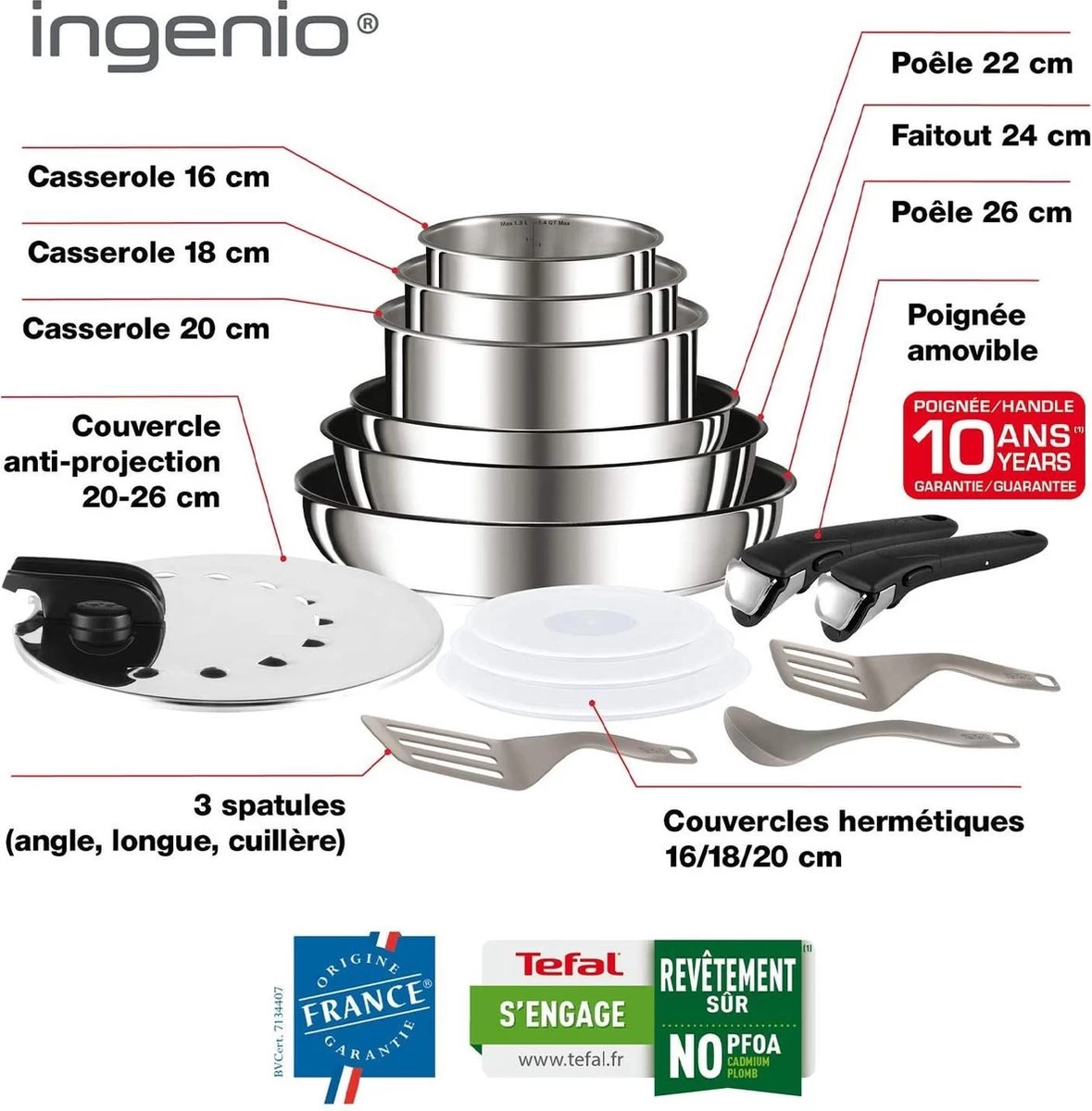 Ingenio Preference Set De Casseroles 15 Pièces L94096, Revêtement Antiadhésif, Acier Inoxydable 1 Ingenio Preference Set De Casseroles 15 Pièces L94096, Revêtement Antiadhésif, Acier Inoxydable