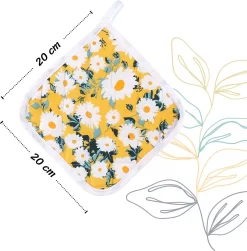 Maniques Tavas Résistantes à La Chaleur | 2 Pièces | Katoen, Thermolite | Jusqu'à 220°C | Jaune Avec Des Marguerites -Fournitures De Cuisine Boutique 1180x1200 6