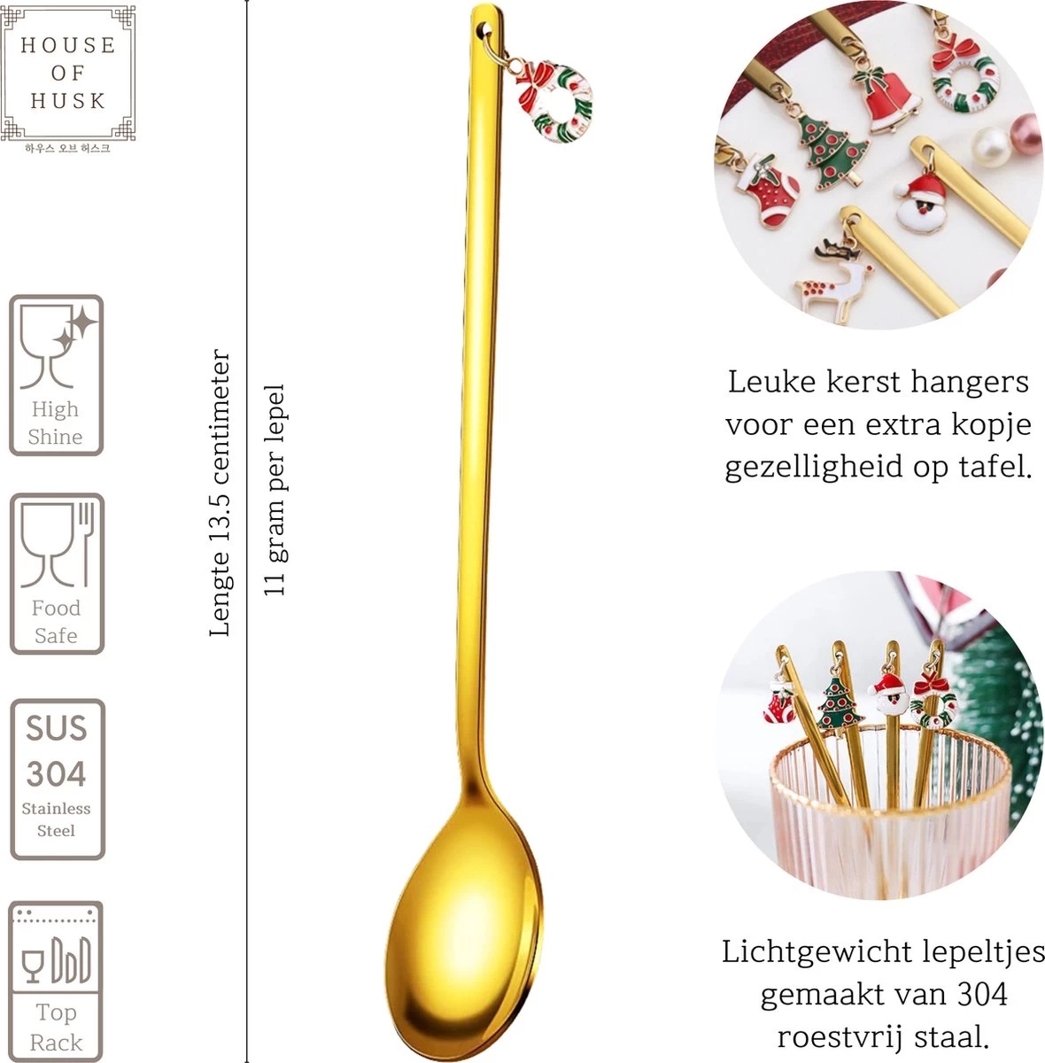 House Of Cuillères à Café Noël Cuillères à Café Set - Cuillères à Café - Cuillères à Café - Cuillères à Café - Acier Inoxydable - 13cm - 6 Pièces - Or 2 House Of Cuillères à Café Noël Cuillères à Café Set - Cuillères à Café - Cuillères à Café - Cuillères à Café - Acier Inoxydable - 13cm - 6 Pièces - Or – Image 2