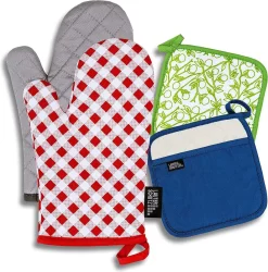 LauterSchutz® Gaines De Gants De Four Et Maniques Dans Un Ensemble - En Coton Recyclé De Différentes Couleurs (Blau)