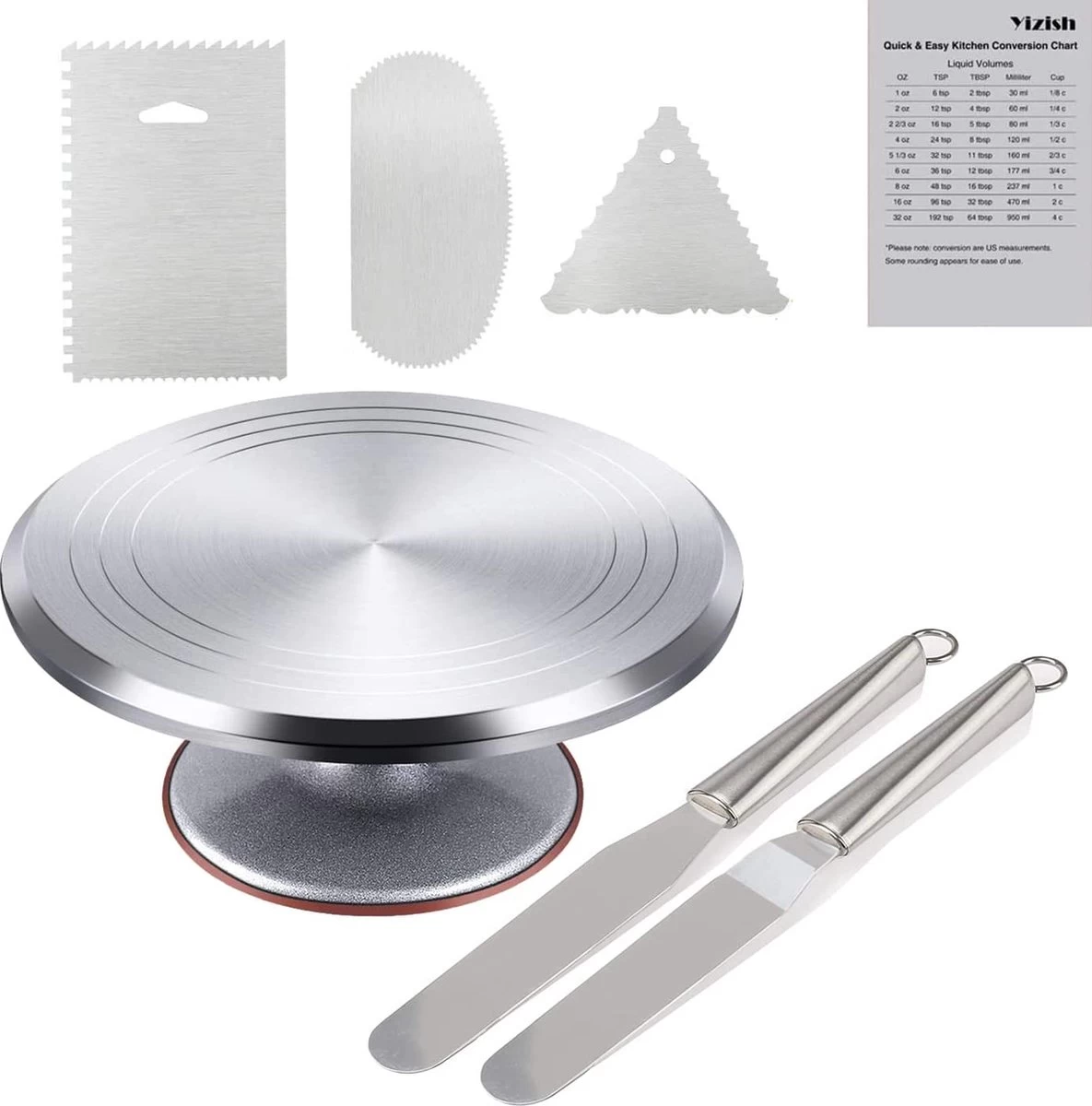 Plateau Tournant Pour Gâteau De 12 Pouces Avec Spatules De Glaçage En Acier Inoxydable (2 Pièces) Et Lisseur En Poudre (3 Pièces) Pour La Cuisson, La Décoration De Gâteaux, La Pâtisserie 1 Plateau Tournant Pour Gâteau De 12 Pouces Avec Spatules De Glaçage En Acier Inoxydable (2 Pièces) Et Lisseur En Poudre (3 Pièces) Pour La Cuisson, La Décoration De Gâteaux, La Pâtisserie