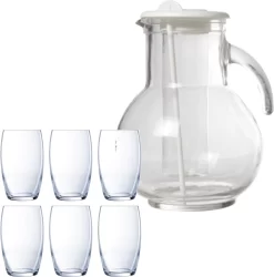 Cosy & Trendy Pichet / Pichet à Eau / Pichet à Jus En Verre 2,0 Litres Avec 6x Verres à Eau Versailles / Verres à Boire De 375 Ml