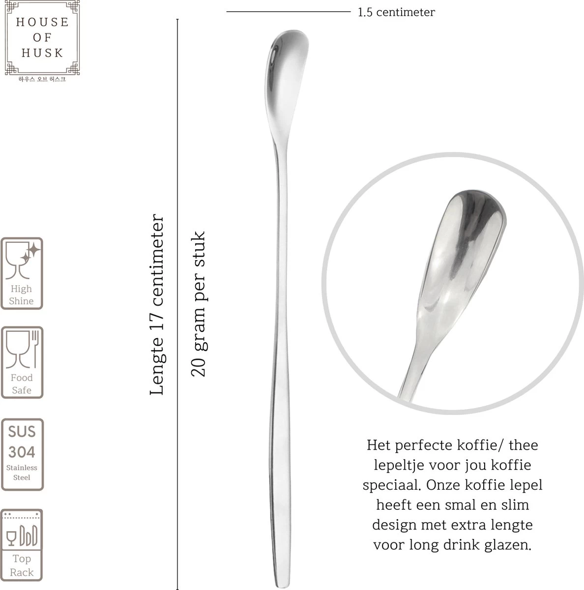 House Of Husk™ - Set De Cuillères à Thé Longues - 17CM - Argent - Cuillère à Boisson Longue En Argent - Cuillère à Sorbe - Cuillère à Latte Macchiato - Cuillère à Café - Acier Inoxydable - 6 Pièces 3 House Of Husk™ - Set De Cuillères à Thé Longues - 17CM - Argent - Cuillère à Boisson Longue En Argent - Cuillère à Sorbe - Cuillère à Latte Macchiato - Cuillère à Café - Acier Inoxydable - 6 Pièces – Image 3