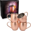 Nava® - Moscow Mule Cups Set De 4-4 X Tasses En Cuivre Pour Moscow Mule Gin Beer - Tasse à Cocktail Martelée - Tasse En Acier Inoxydable Avec Cuivre