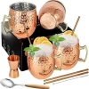 Set De 4 Tasses Mule De Moscou Pour Cocktails En Acier Inoxydable Plaqué Cuivre 18 Oz/540 Ml Avec Pailles En Cuivre, Doseur, Cuillère, Perfect Pour Cadeau De Boissons Froides (4 Pièces)