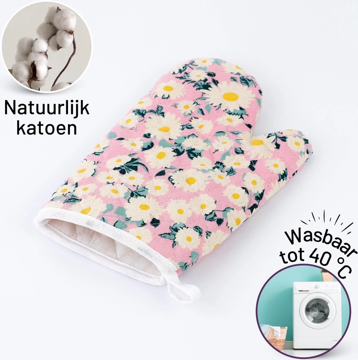 Pure Gant De Cuisine Avec Manique - Rose Avec Marguerites Set De 4 Katoen , Thermolite Résistant à La Chaleur Jusqu'à 200°C Set De Maniques Et Gants De Gants De Four Gants De Four 5 Pure Gant De Cuisine Avec Manique - Rose Avec Marguerites Set De 4 Katoen , Thermolite Résistant à La Chaleur Jusqu'à 200°C Set De Maniques Et Gants De Gants De Four Gants De Four – Image 5